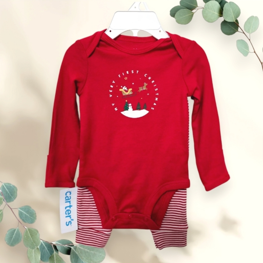 Matching Set Red Christmas Baby Onesie and Pants Unisex Cotton 3 M